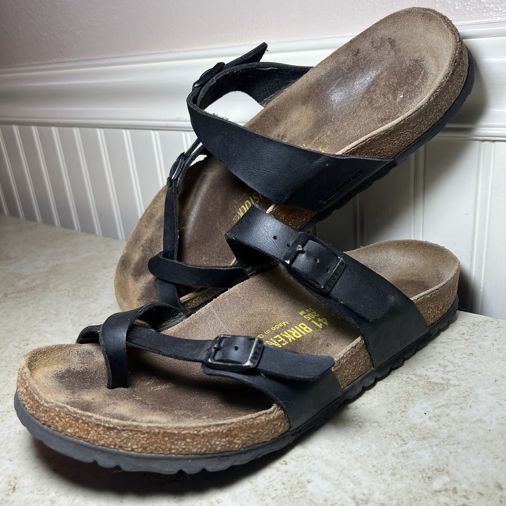 Birkenstock Mayari Black Leather Strappy Buckle Cork Sandals EU 41 Women US 10 M